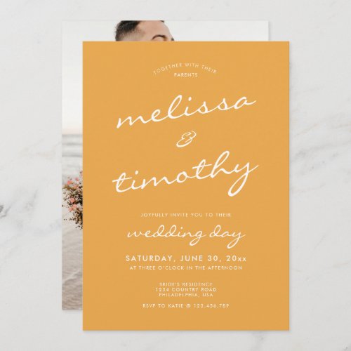 Modern Mustard Yellow Calligraphy Script Wedding Invitation