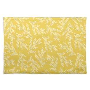 Modern Mustard Yellow Floral Leaves Pattern Cloth Placemat