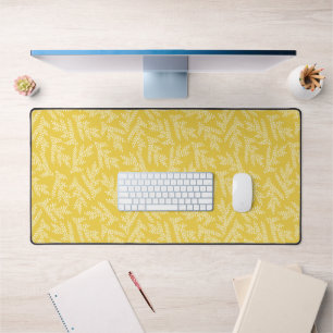 Modern Mustard Yellow Floral Leaves Pattern Desk Mat