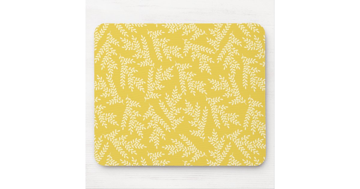 Modern Mustard Yellow Floral Leaves Pattern Mouse Pad | Zazzle