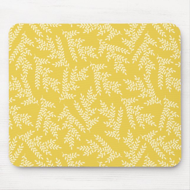 Modern Mustard Yellow Floral Leaves Pattern Mouse Pad (Front)