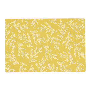 Modern Mustard Yellow Floral Leaves Pattern Placemat