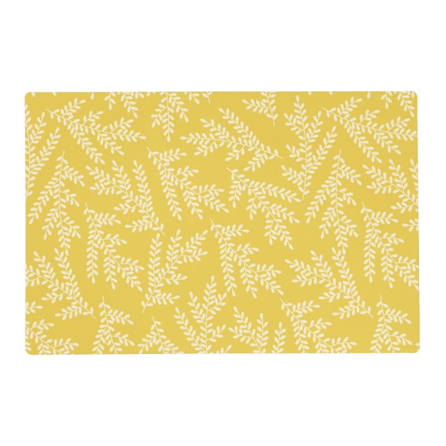 Modern Mustard Yellow Floral Leaves Pattern Placemat (Front)