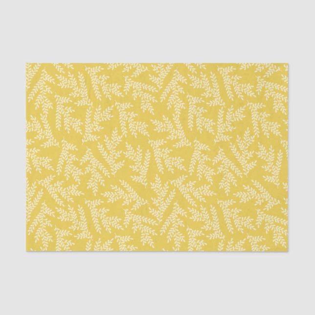 Modern Mustard Yellow Floral Leaves Pattern Tissue Paper (Front)