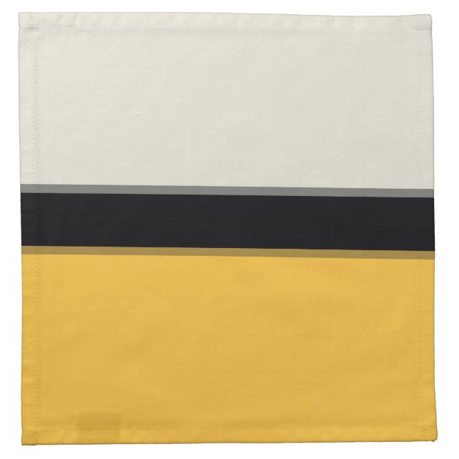 Modern Mustard Yellow Silver Gray Black Stripes Cloth Napkin (Front)