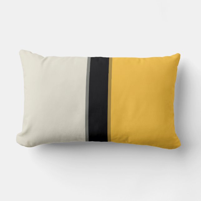 Modern Mustard Yellow Silver Gray Black Stripes Lumbar Pillow (Front)