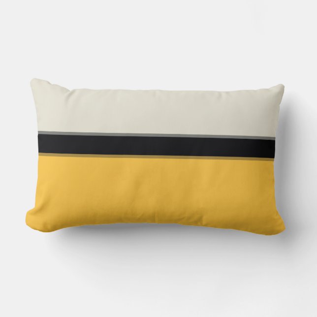 Modern Mustard Yellow Silver Gray Black Stripes Lumbar Pillow (Front)