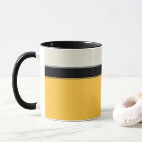 Modern Mustard Yellow Silver Gray Black Stripes Mug