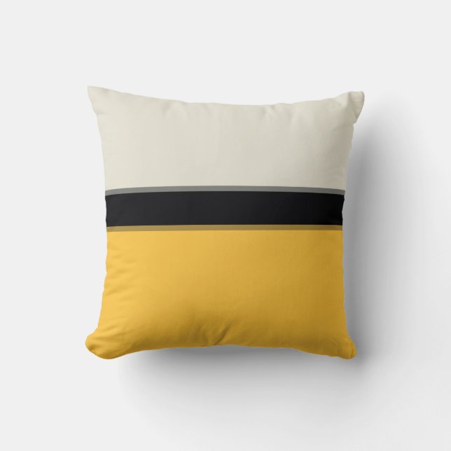 Modern Mustard Yellow Silver Gray Black Stripes Throw Pillow (Front)