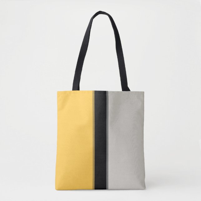 Modern Mustard Yellow Silver Gray Black Stripes Tote Bag (Front)