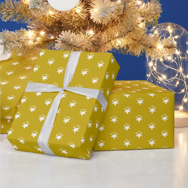 Modern mustard yellow snowflakes snow stars wrapping paper (Holidays)
