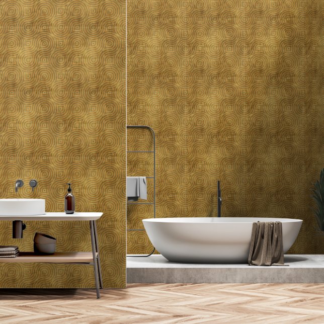 Modern Mustard Yellow Swirled Abstract Geometric Wallpaper (Bathroom)