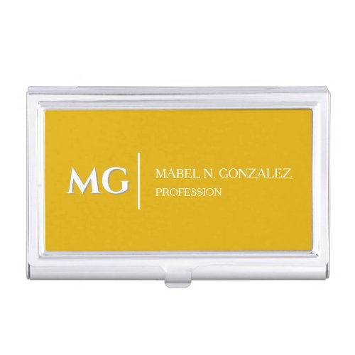 Modern Mustard Yellow Trendy Stylish Monogram Business Card Case