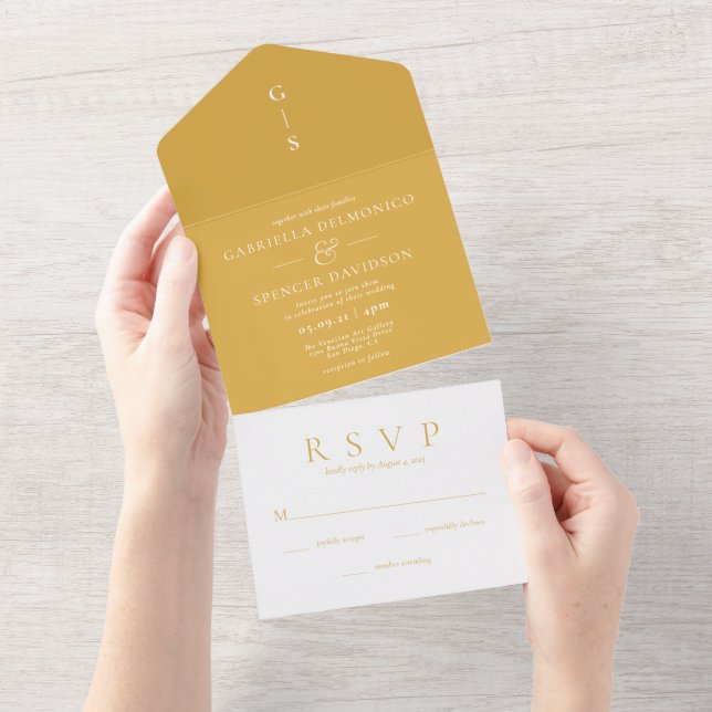 Modern Mustard Yellow Wedding  All In One Invitation (Tearaway)