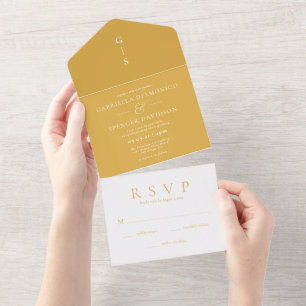 Modern Mustard Yellow Wedding All In One Invitation