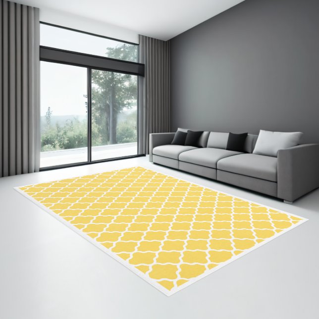  Modern Mustard Yellow White Quatrefoil Area Rug (Insitu (Indoor 3))
