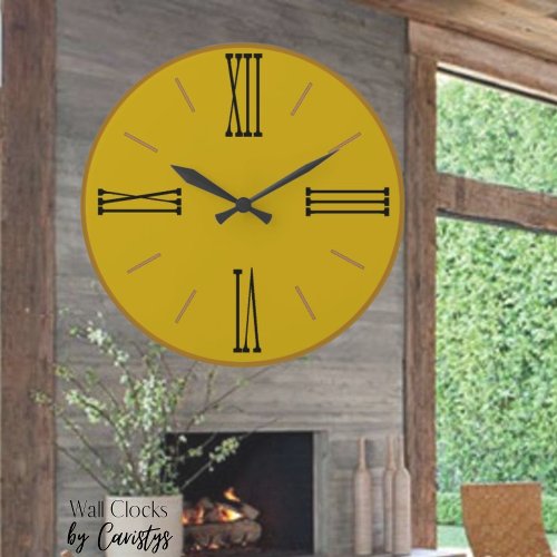 Modern Mustard Yellow with Gold Trim  Large Clock