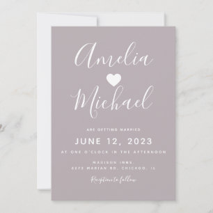 Modern Mute Purple Simple Heart Wedding Invitation