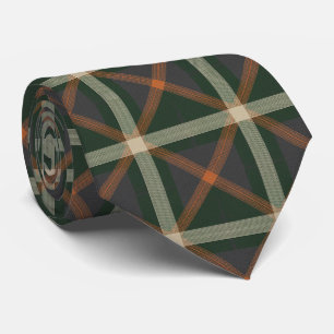 Modern Muted Forest Green and Charcoal Tartan Neck Tie