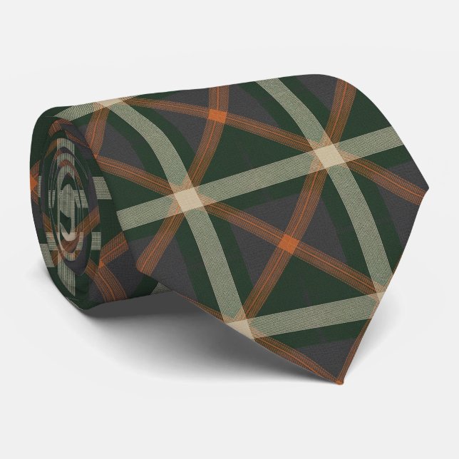 Modern Muted Forest Green and Charcoal Tartan Neck Tie (Rolled)