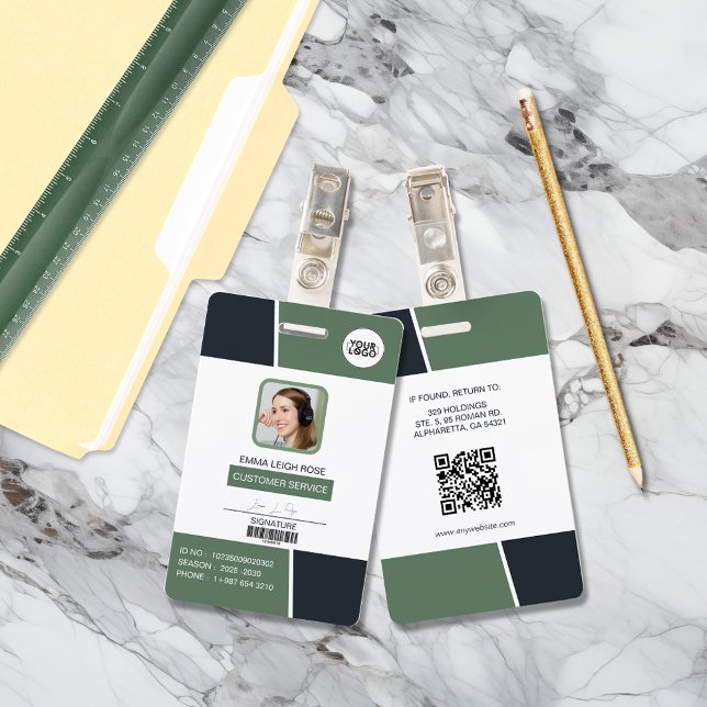 Modern Muted Green Professional Employee Photo ID Badge (Creator Uploaded)