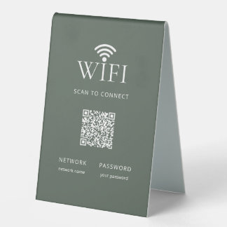Modern Muted Green WiFi Network Password QR Code Table Tent