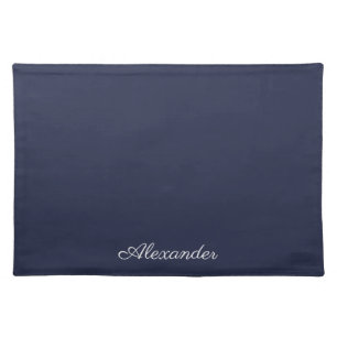 Modern Muted Navy Blue template, White Script Ki Cloth Placemat