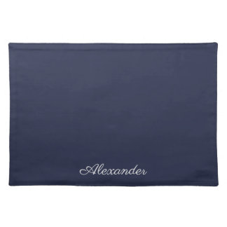 Modern Muted Navy Blue template, White Script Ki Cloth Placemat