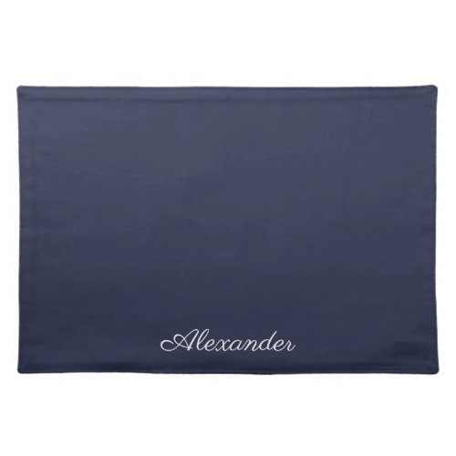 Modern Muted Navy Blue template  White Script  Ki Cloth Placemat