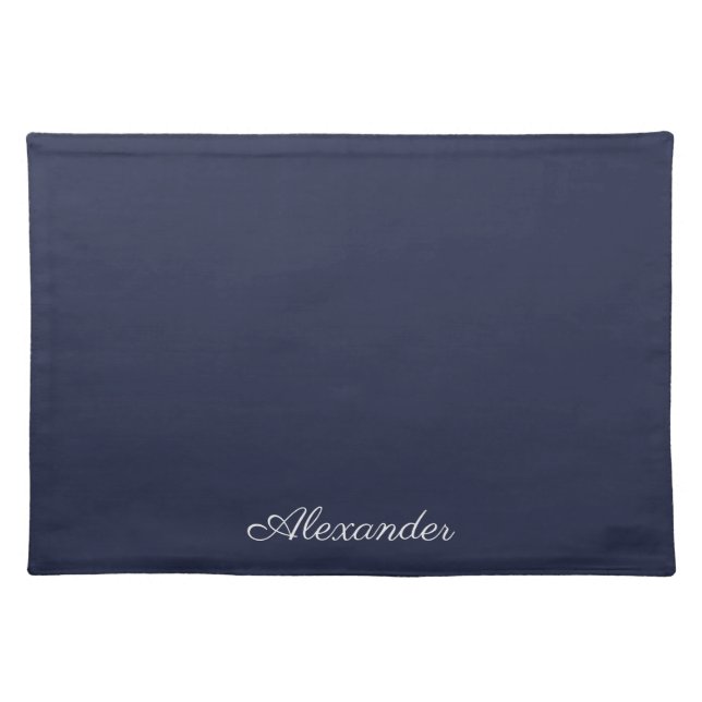 Modern Muted Navy Blue template,  White Script  Ki Cloth Placemat (Front)