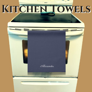 Modern Muted Navy Blue template, White Script Kitchen Towel