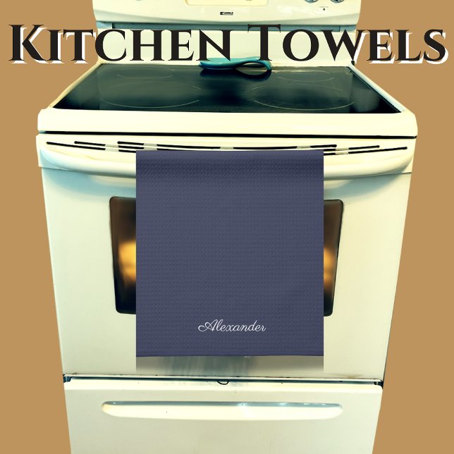 Modern Muted Navy Blue template,  White Script  Kitchen Towel (Creator Uploaded)