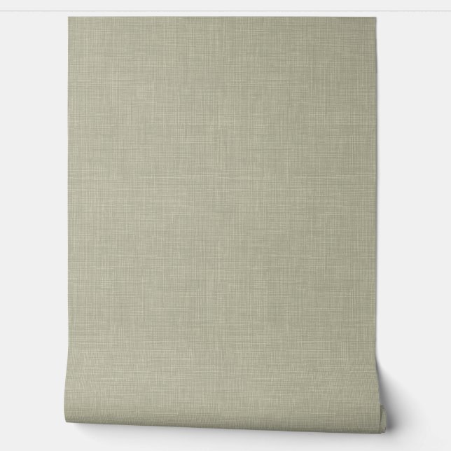 Modern Muted Olive Home Office Linen Look Texture Wallpaper (Unrolling)