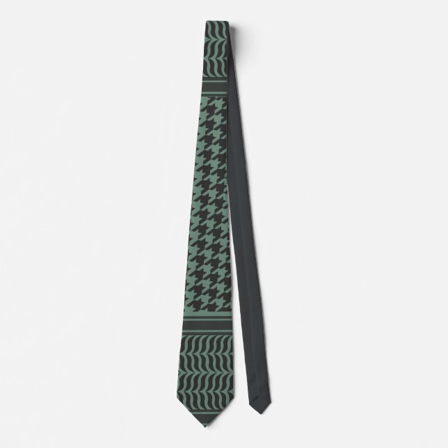 Modern Muted Olive Houndstooth Pattern Neck Tie (Front)