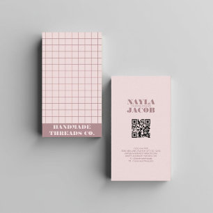 Modern Muted Purple Checkered Pattern QR Code Business Card