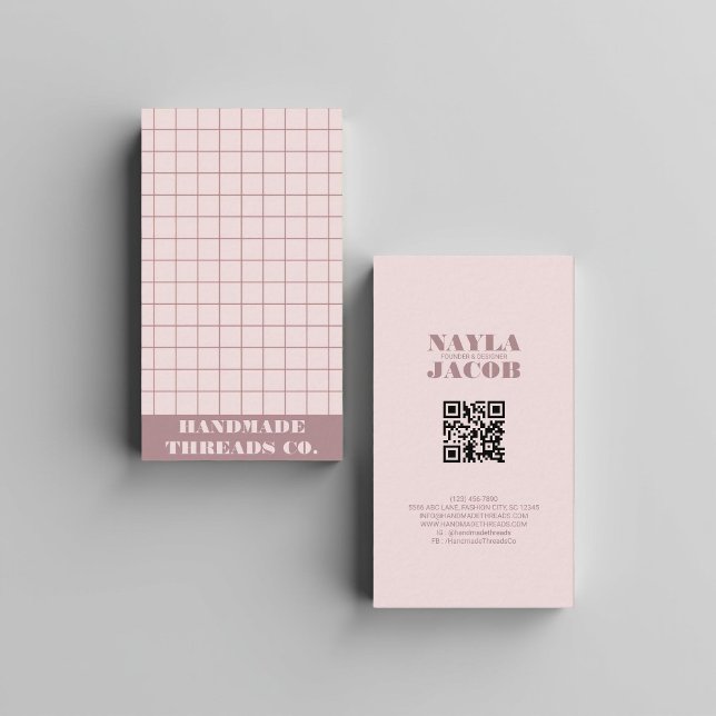 Modern Muted Purple Checkered Pattern QR Code  Business Card (Creator Uploaded)