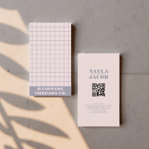 Modern Muted Purple Checkered Pattern QR Code Business Card