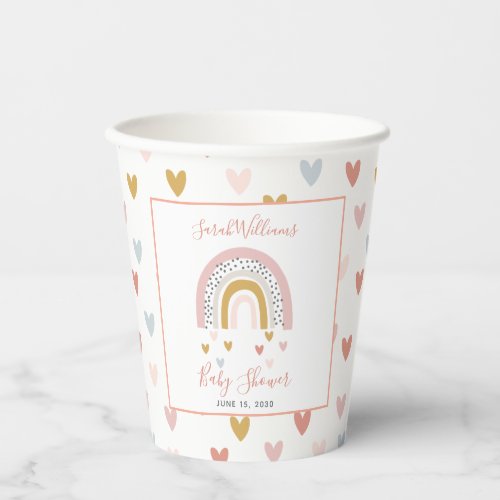Modern Muted Rainbow Baby Shower Sprinkle Hearts Paper Cups