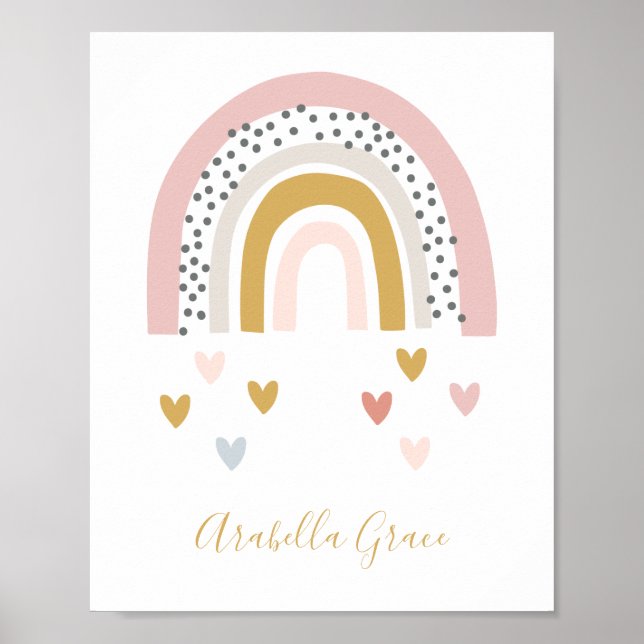 Modern Muted Rainbow Monogrammed Name Nursery Poster (Front)
