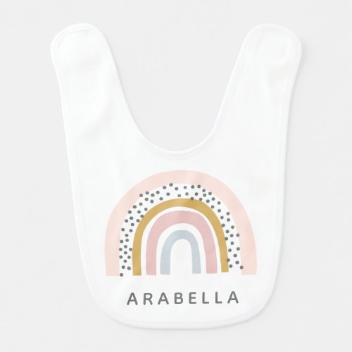 Modern Muted Rainbow Personalized Name Baby Bib