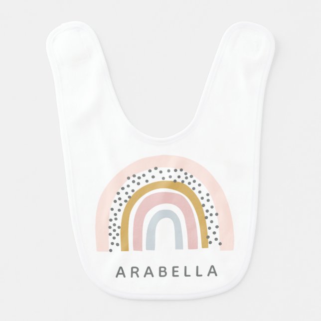 Modern Muted Rainbow Personalized Name Baby Bib (Front)