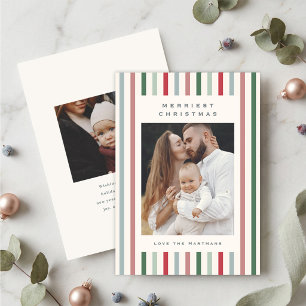 Modern Muted Stripes 2 Photo Christmas  Holiday Card