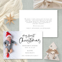 Modern My First Christmas Baby Custom Photo Holiday Card