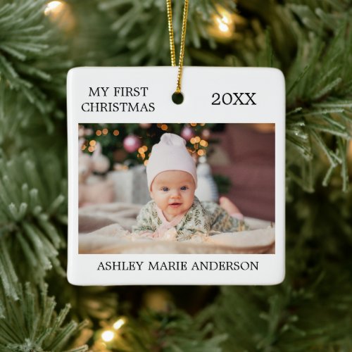 Modern My First Christmas Baby Photo  Ceramic Ornament