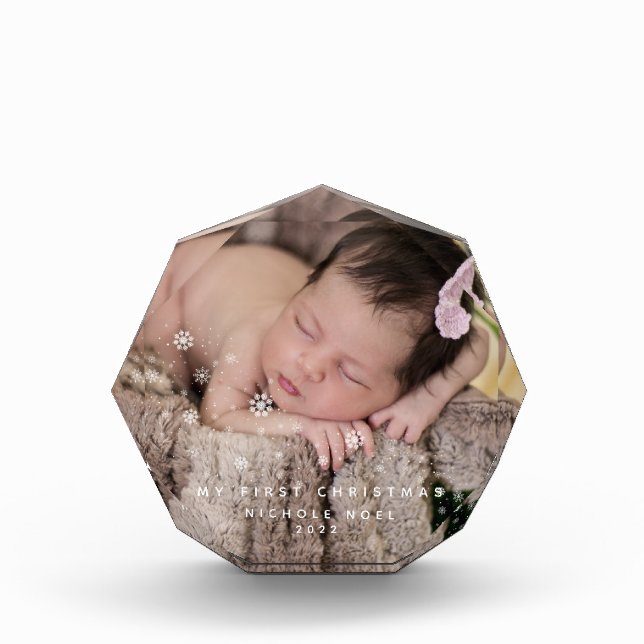 Modern My First Christmas Snowflakes Photo Keepsak (Front)