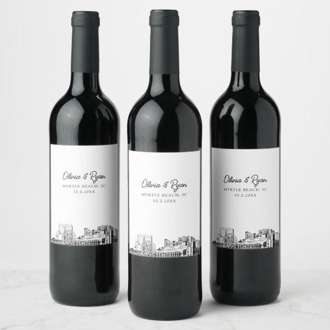 Modern Myrtle Beach Wedding Custom Wine Label (Bottles)