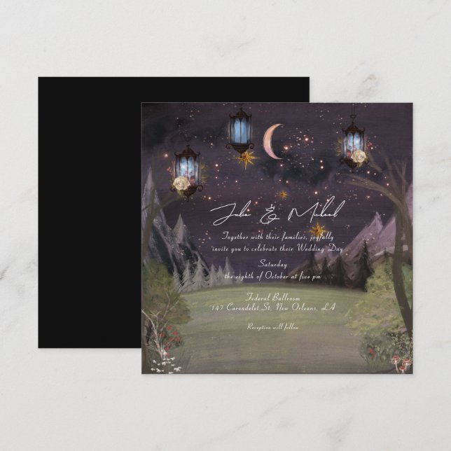 Modern Mystical Magical Woodland Night Wedding Invitation (Front/Back)