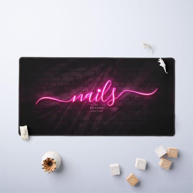 Modern Nail Art Nail Artist Manicure Neon Pink Desk Mat (Kids Table)
