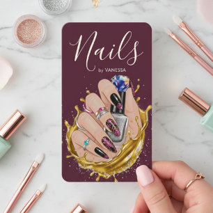 Modern Nail Art Studio Burgundy Manicurist Artist Business Card
