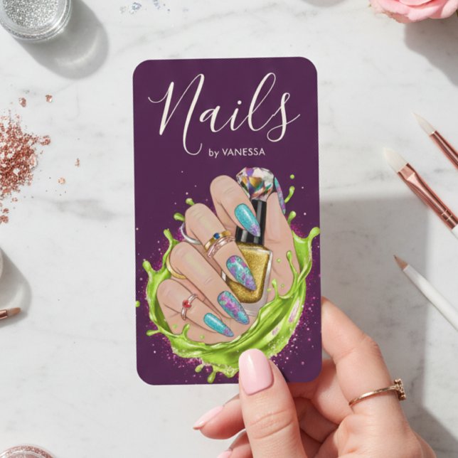 Modern Nail Art Studio Stylish Manicurist Artist Business Card (Creator Uploaded)